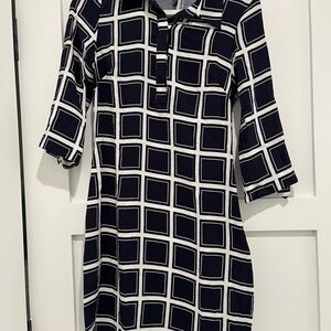 Laundry By Shelli Segal Dress Navy and White Square Print Dress size 2